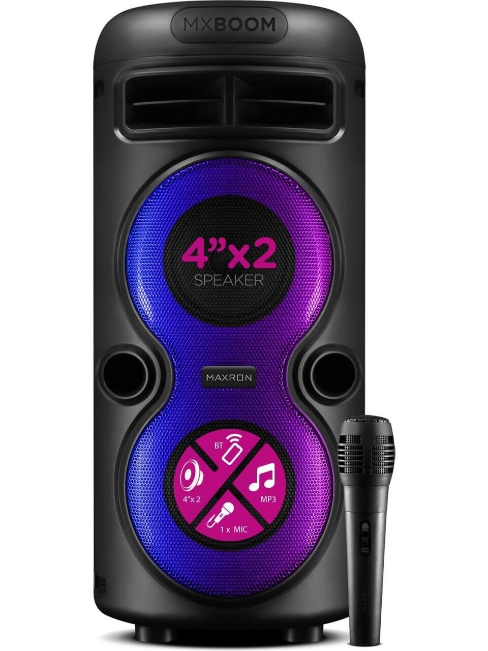 Maxron Mxboom Karaoke Mikrofonlu Bluetooth Hoparlör Parti LED Işıklı Ses Sistemi