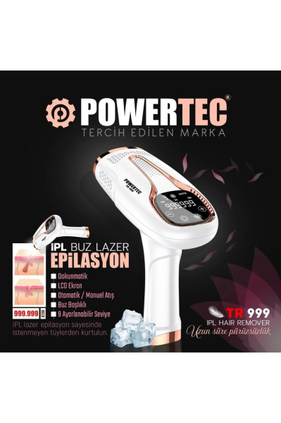 Powertec TR-999 IPL Lazer Epilasyon 999.999 Atım Otomatik/Manuel 9 Modlu (Hazırlık Tıraş Makinesi Hediyeli)
