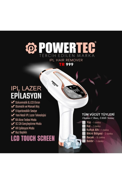 Powertec TR-999 IPL Lazer Epilasyon 999.999 Atım Otomatik/Manuel 9 Modlu (Hazırlık Tıraş Makinesi Hediyeli)