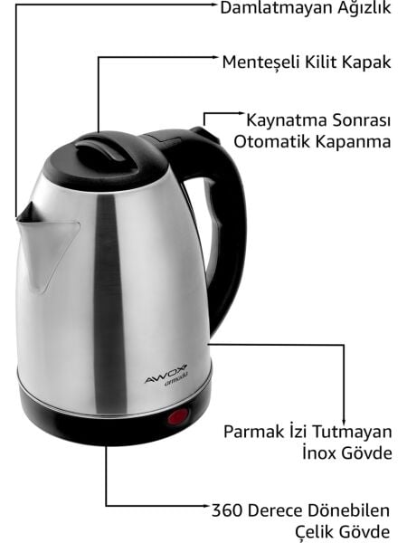 Awox Armada Inox Su Isıtcı Çelik Kettle 1.8 Lt.