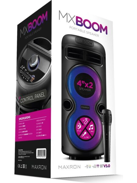Maxron Mxboom Karaoke Mikrofonlu Bluetooth Hoparlör Parti LED Işıklı Ses Sistemi