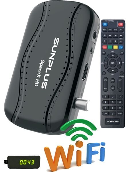 Sunplus Spacex Çanaklı-Çanaksız Dahili Wi-Fi Full Hd Sinema Paketili Uydu Alıcısı Akıllı Kumanda