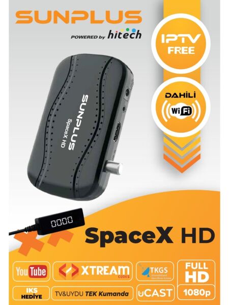 Sunplus Spacex Çanaklı-Çanaksız Dahili Wi-Fi Full Hd Sinema Paketili Uydu Alıcısı Akıllı Kumanda